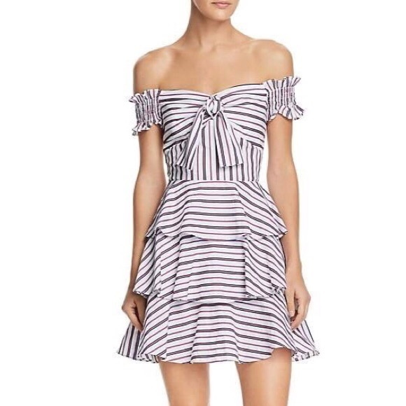 Lucy Paris Dresses & Skirts - NWT Lucy Paris Blue White Off Shoulder Ruffle Mini Dress